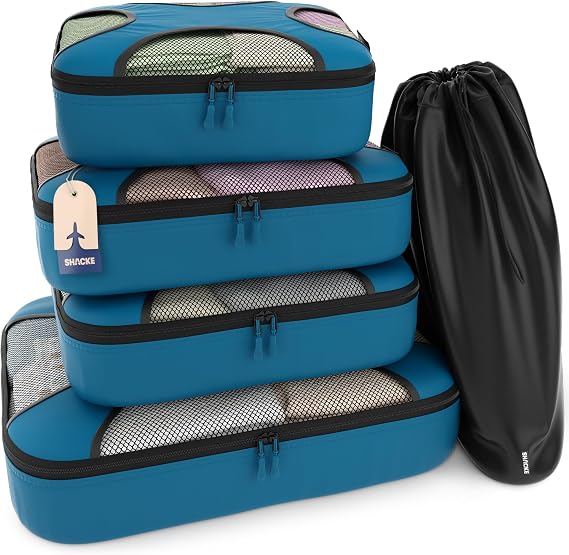Shacke 5 Set Packing Cubes for Travel with Laundry Bag (Gentlemen's Blue)
