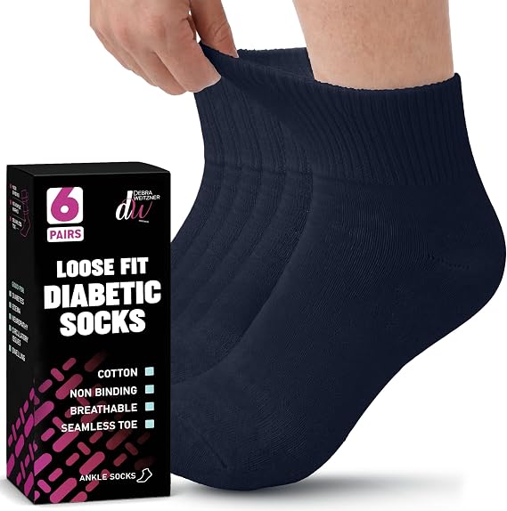 Debra Weitzner Diabetic Ankle Socks for Men & Women, Loose Fit, 6 Pairs