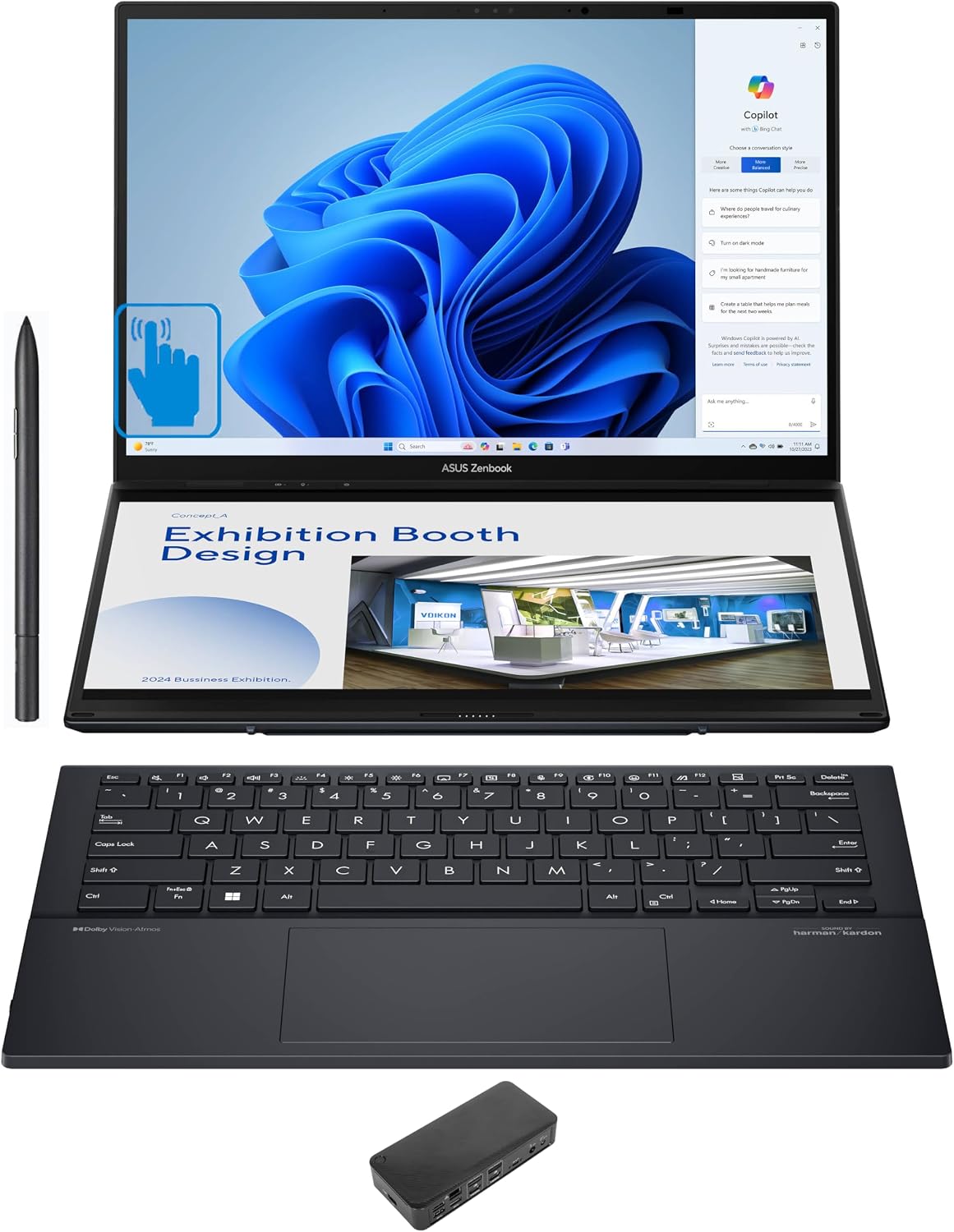 ASUS Zenbook Duo UX8406 Home & Business 2-in-1 Laptop Intel Ultra 9-185H 16-Core, 32GB LPDDR5X 7466MHz RAM, 1TB PCIe SSD, Intel Arc, 14.0 120 Hz Touch Win 10 Pro with USB-C Dock