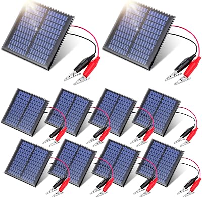 10 Pcs 0.5w 5v 100ma Mini Small Solar Panel Bulk 80 x 80 mm Micro Solar Panels with Wire Clips Module Kit DIY Solar Epoxy Cell Charger Photovoltaic Cell for Light Charger Flashlight