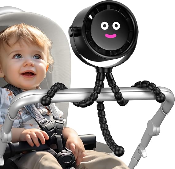 Koonie Portable Stroller Fan,Rechargeable Battery Operated, 5 Speeds with High-Speed Cooling, 17H Runtime, Digital Display, 360 Rotation, Ultra-Quiet, Flexible Tripod for Car Seats, Tents, Cribs