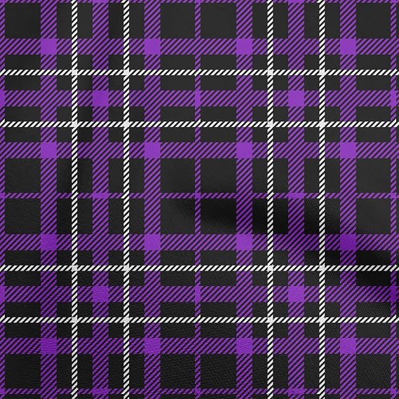 oneOone Cotton Poplin Twill Purple Fabric Tartan Fabric for Sewing Printed Craft Fabric by The Yard 56 Inch Wide-9039