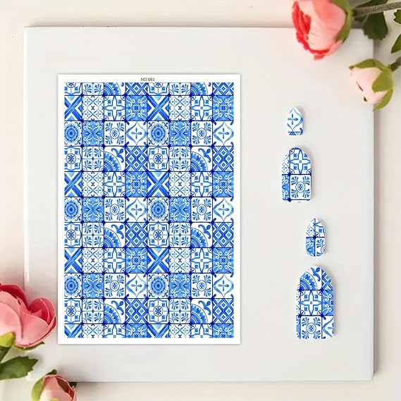10 Pcs Floral Clay Transfer Paper for DIY Art Crafts, Blue Magic Water Polymer Clay Transfer Sheets Transfer Paper for Polymer Clay Jewelry Earrings Making Supplies 5.82X3.93inch