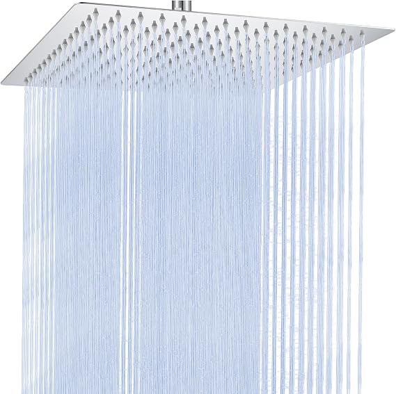 Auralum Rainfall Shower Head, 304 Stainless Steel 8 Inch Square Rain Shower Head with Self-Cleaning Nozzles, Anticalcare, 360° Adjustable, Universal G1/2” Fitting, Chrome for Shower & SPA