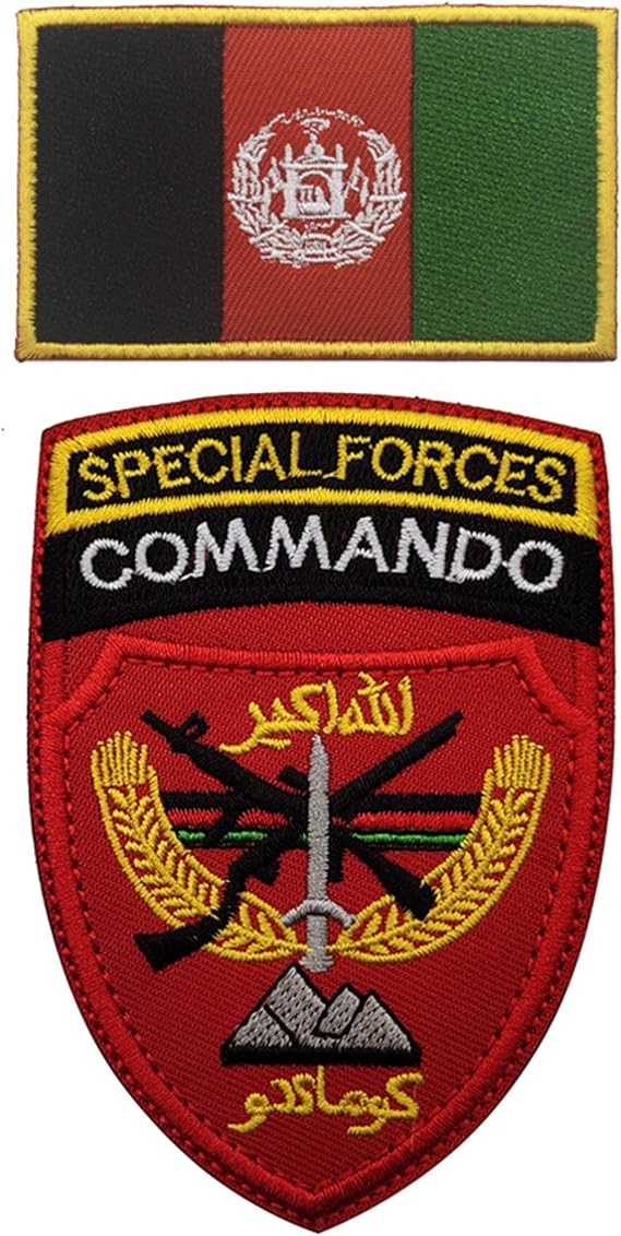OYSTERBOY Republic of Afghanistan Country Flag & US Army Commando Special Force x Tactical Patch Hook & Loop (2pcs)