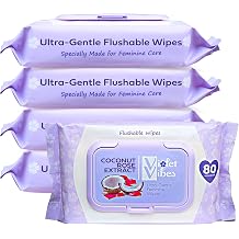 Violet Vibes Flushable Wipes for Women - Coconut Rose, 400 Count, Plant Based, Gentle on Sensitive Skin