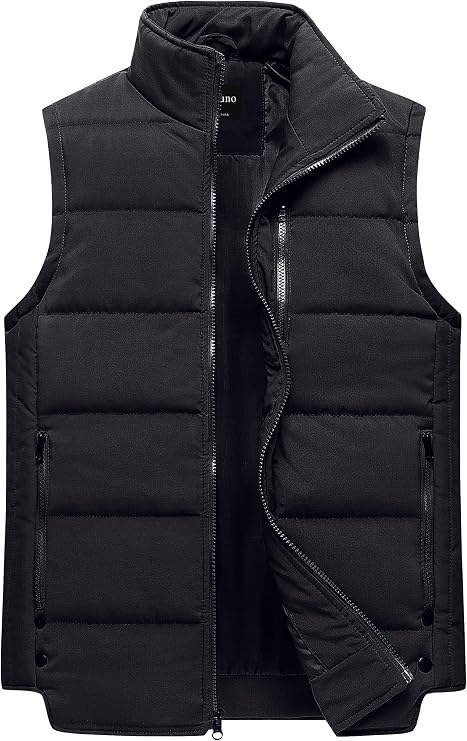 Men's Puffer Vest Outdoor Casual Jacket Stand Collar Padded Vest Coats