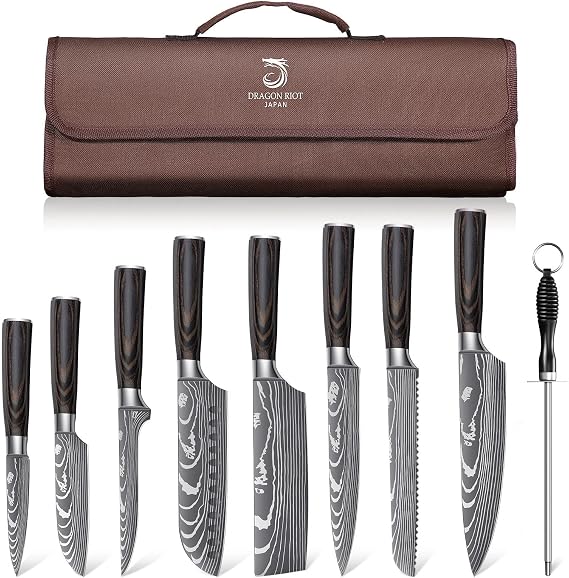 DRAGON RIOT Damascus Kitchen Knife Set, Damascus Steel, Damascus Pattern