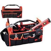 Amtech - Tool Tote Bag, Open Tote Tool Bag with 19 Pockets for Electricians, Technicians, Plumbers, and More, Heavy Duty and Waterproof, Cushioned Handle, Detachable Shoulder Strap (13”)