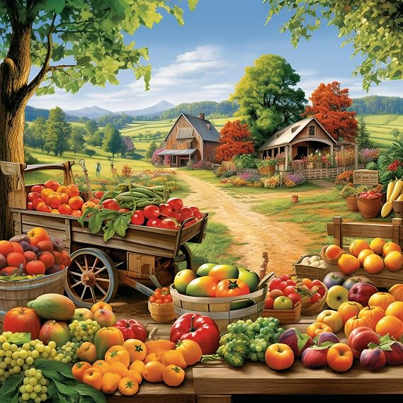 Puzzles for Adults 1024 Pieces, Harvested Produce Jigsaw with Poster Letter on Back, Unique Pieces Fit Well No Dust (19.6"x19.6")