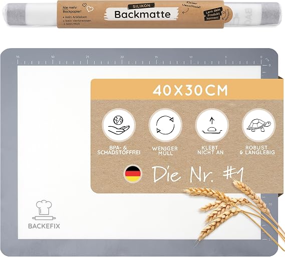 Backefix Rolling Mat Baking Sheet Baking Pastry Mat Heat Resistant FDA Certified Food Safe Reusable Quality Easy to Use Universal Size (40 x 30 cm) Money Back Guarantee 40x30