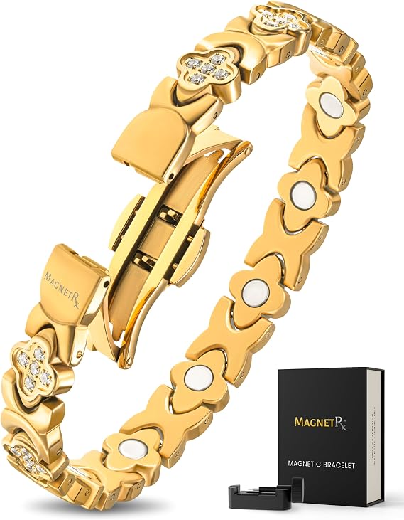 MagnetRX Crystal Magnetic Bracelets for Women (Gold Clover)