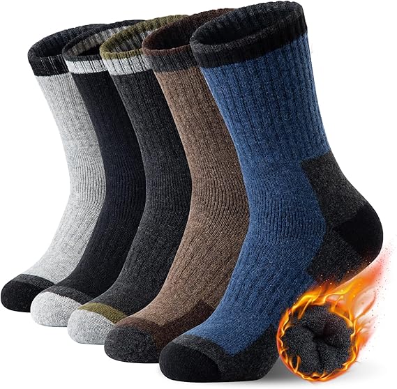 SIMIYA Merino Wool Hiking Socks for Men, 5 Pairs Thick Thermal Crew Socks