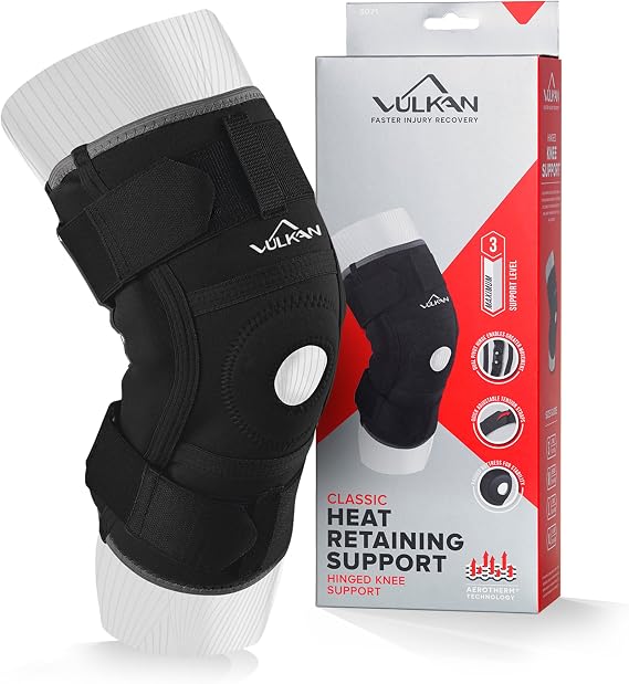 VULKAN Classic Stabilised Knee Support, Medium, Knee Sleeve for Patella Support, Hinged Knee Brace for Meniscus Tears and ACL Injuries,Open Knee Brace for Athletes,Working Out and Exercising, Large