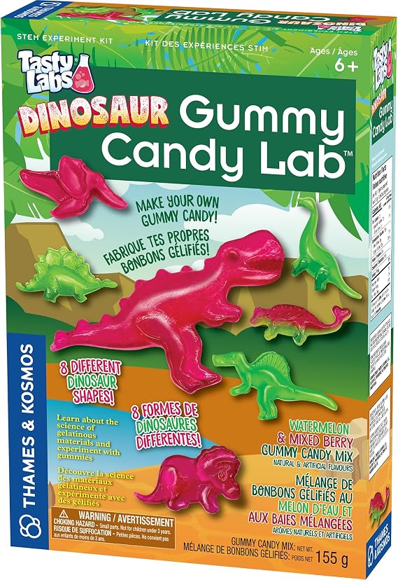 Thames & Kosmos Dinosaur Gummy Candy Lab, Tasty Labs STEM Experiment Kit, Make Your Own Dinosaur-Shaped Gummies, Explore Chemistry in Cooking, Safe to Eat, Ages 6+, Made in USA | 2-Language Ver, EN/FR