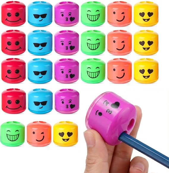 Mr. Pen- Pencil Sharpener for Colored Pencils, 24 Pack, 2 Hole, Smiley Pencil Sharpeners Manual, Handheld Pencil Sharpener, Pencil Sharpeners Handheld, Crayon Sharpener Bulk