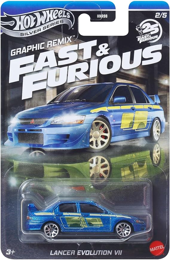 Hot Wheels Fast and Furious Graphic Remix Auto LANCER EVOLUTION VII - Model Cast Ölçek 1:64 - Uzunluk 7 cm - JBY47