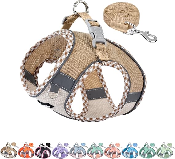 AIITLE Tiny Dog Harness - Lightweight Mesh Step-in Vest for Puppy, Reflective & Escape-Proof Design with High-Stick Magic Tape - Indoor/Outdoor Use for Chihuahua, Maltese, Shih Tzu(Brown-Beige, S)