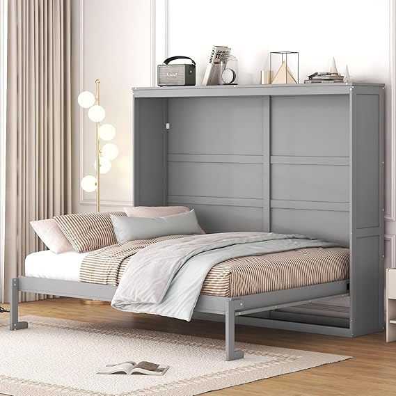 Harper & Bright Designs Queen Size Murphy Bed, Wall Bed Queen Platform Bed, No Box Spring Needed, Gray