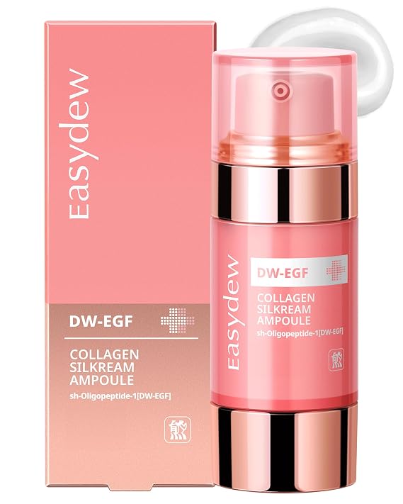 EASYDEW DW-EGF 55% Collagen Silkream Ampoule - Age-Defying Face Serum for Firmness & Elasticity with EGF Silk Peptides & Amino Acids - Day & Night Silky Smooth Korean Skin Care 1.86 oz