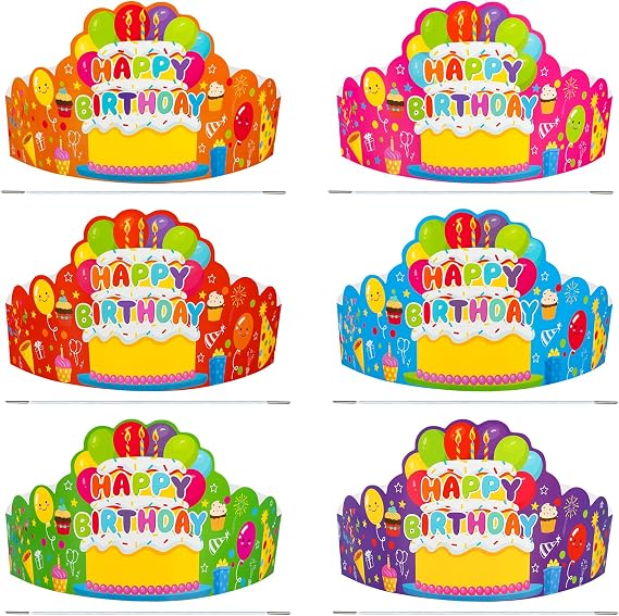 30 Pcs Birthday Party Crowns for Kids Happy Birthday Hats Colorful Crown Set Paper School Classroom Hats with Elastic Band for Classroom School Kids Teacher Party Supplies