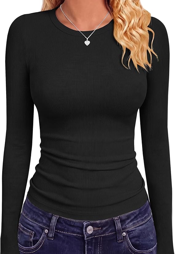 GAYHAY Ribbed Long Sleeve Shirts for Women Fitted Underscrub Fall Outfits