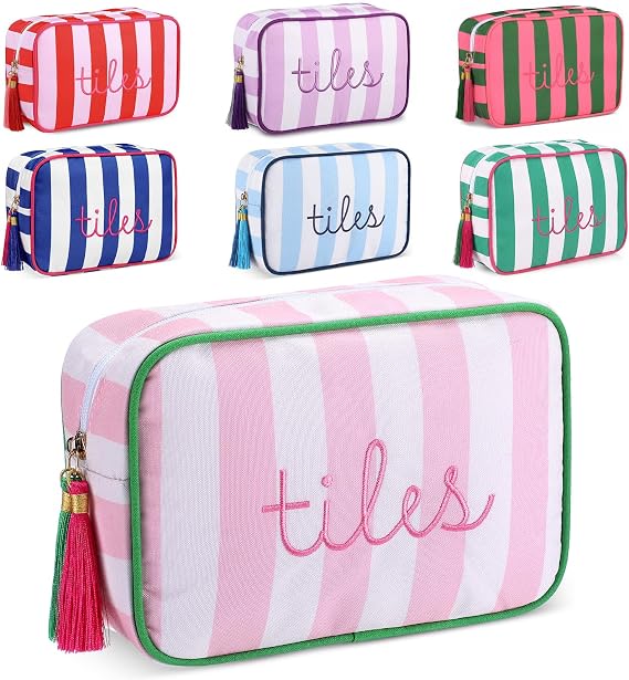 Sanwuta 1 Pcs Mahjong Tile Bag with Zipper, Pink, Striped