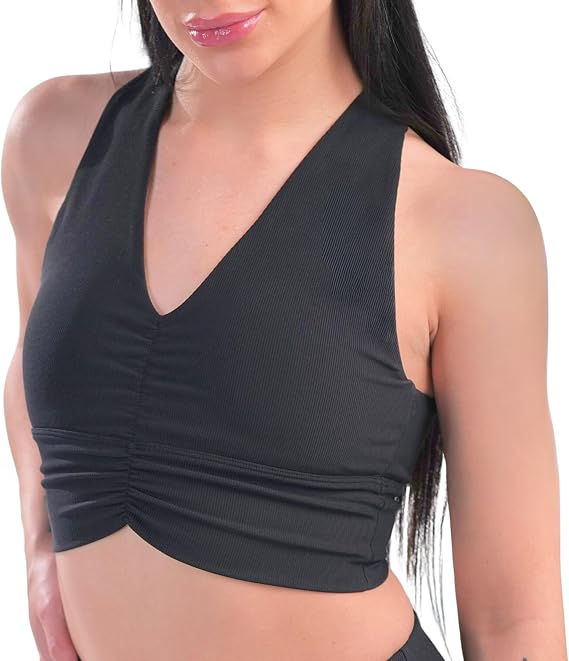 Women's Compression Ribbed Sports Bra - Medium Support Wirefree Longline Top