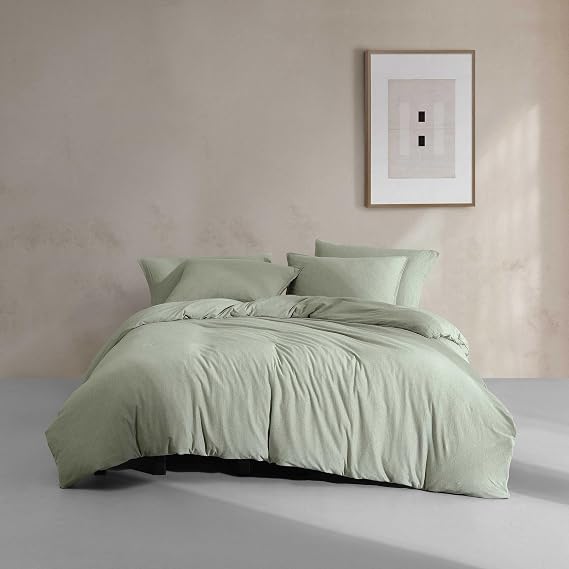Calvin Klein - King Comforter Set, Naturally Soft Cotton Cotton Melange Jersey Bedding with Matching Pillowcases, 3 Piece Bed Set (Modern Cotton Melange Light Green)