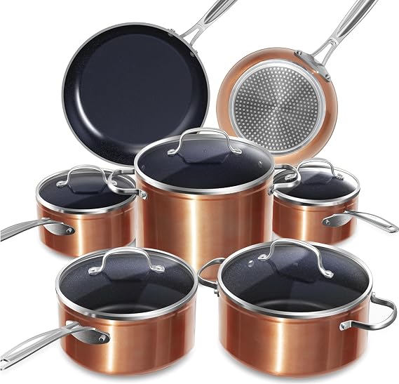 Nuwave 12-Pc Duralon Ceramic Blue Cookware Set in Rustic Copper, PFAS-Free