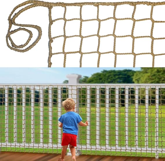 Child Safety Net Protection Rope Net Safety Netting for Stairs Railing Balcony Cat Net Knotless Polyester Playground Safety Net Fence Net Brown(1.5X2m)