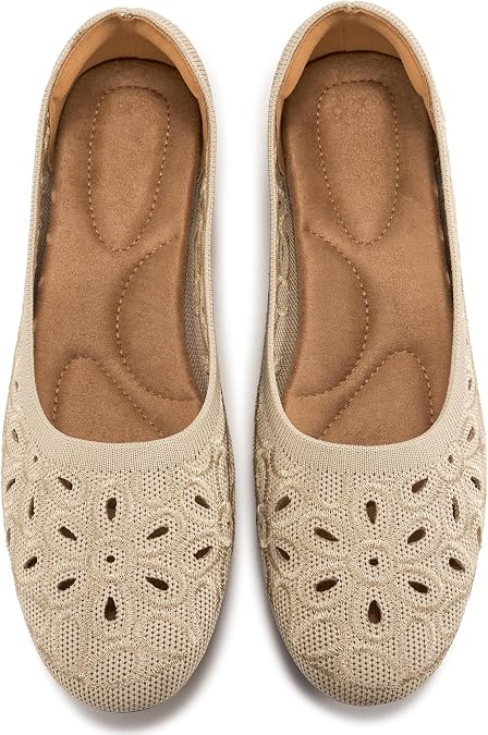Ablanczoom Ballet Flats Shoes for Women: Round Toe Slip on Summer Comfortable Dress Shoes for Work Casual Wedding Beige