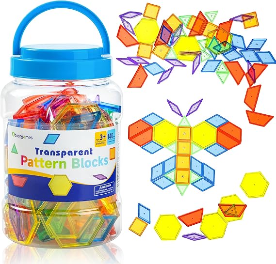 140 Pcs Translucent Pattern Blocks - Light Table Manipulatives