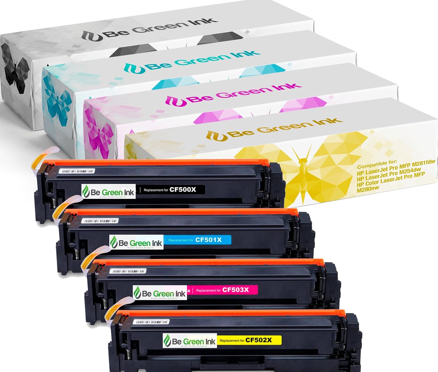 Be Green Ink 202x HP M281fdw M281cdw Compatible Toner Cartridge for HP 202x202A LaserJet Pro M254dw M254nw M280nw M281fdw M281cdw M281cf500xcf501xcf5000 2 X cf 503X 1 Black, 1 Cyan, 1 Magenta, 1