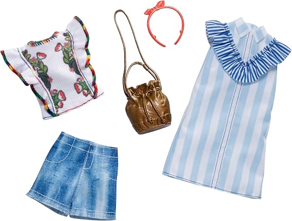 Barbie Clothes - 2 Outfits Doll Include a Blue and White Shirt Dress, Gift for 3 to 8 Year Olds