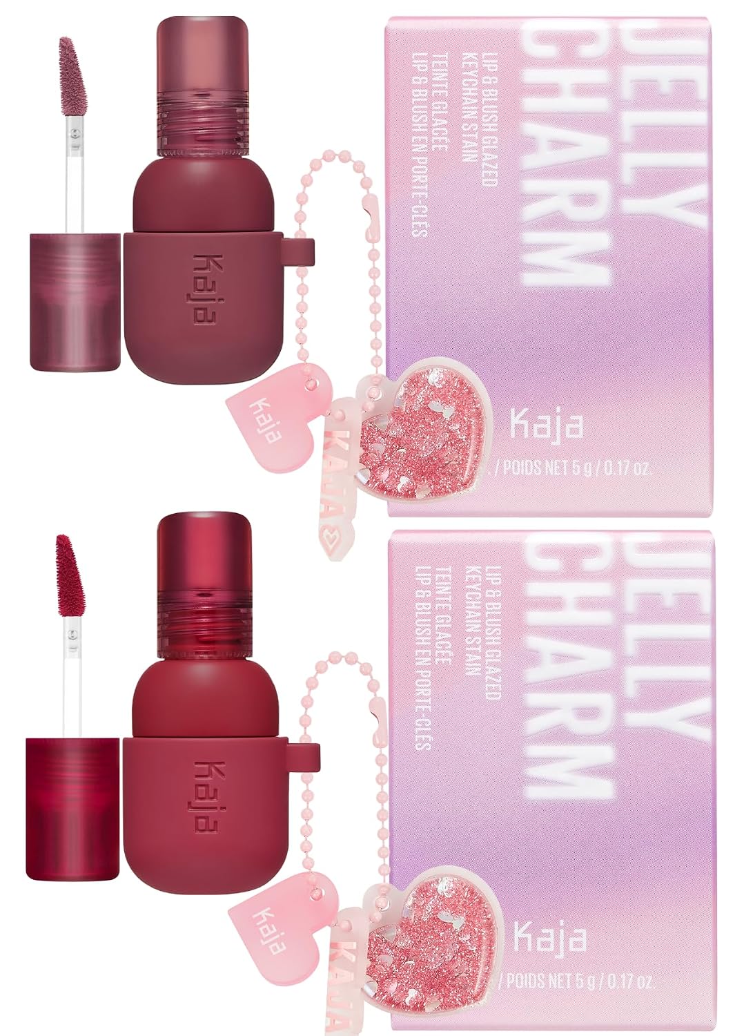 Kaja Lip & Blush Glazed Keychain Stain - Jelly Charm 04 Fig Soda  Lip & Blush Glazed Keychain Stain - Jelly Charm 02 Squeeze Guava Bundle