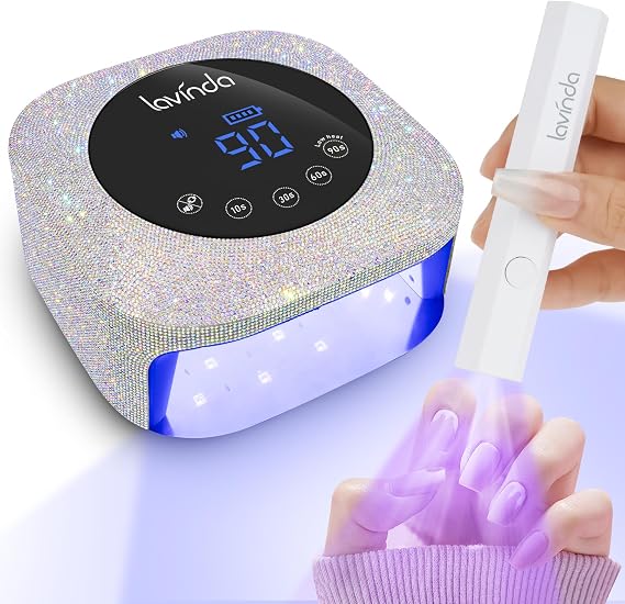 Lavinda Portable Cordless Rechargeable Handheld UV Light for Gel Nails & UV Nail Lamp 54W Rechargeable UV Nail Light Nail Dryer with 4 Timer and LCD Display