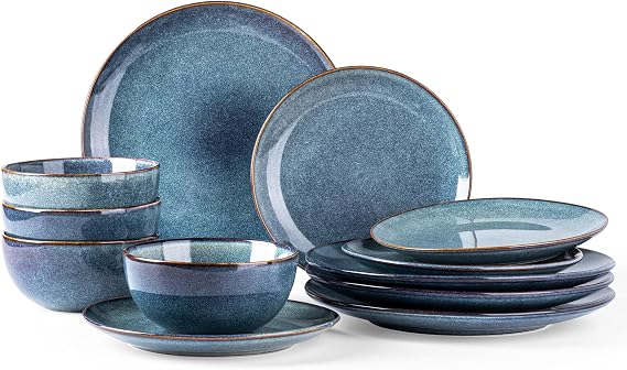 AmorArc Ceramic Dinnerware Sets for 4, 12Pcs Plates and Bowls Sets