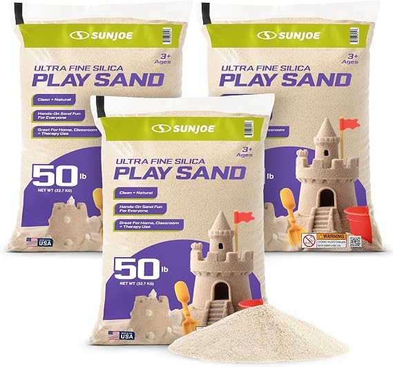 Sun Joe Silica Play Sand for Sandbox, Ultra Fine, PLYSAND50, 3 Pack