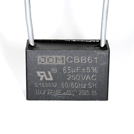 JCM CBB61 Ceiling Fan Capacitor 6.5 uF 250VAC 50/60Hz 2 Wire | Replacement part for ceiling fans, ventilation and exhaust fan motors, 2 wire leads, tolerance +/-5%