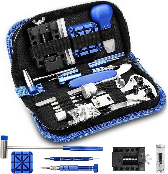 ONEBOM Watch Repair Kit ToolProfessional Watch Band Opener Link, Watch Battery Replacement Tool kit, Watch Back Case Remover with Carrying Case...