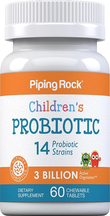 Piping Rock Children's Probiotic Chewable Tablets 14 Strains | 3 Billion CFU | 60 Count | Supplement Blend for Kids | Berry Flavor | Vegetarian, Non-GMO, Gluten Free