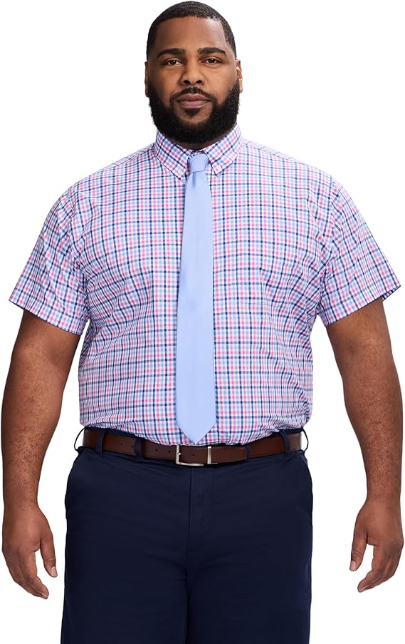 Izod Men's Big and Tall Dress Shirt Short Sleeve All Over Stretch Button Down Collar