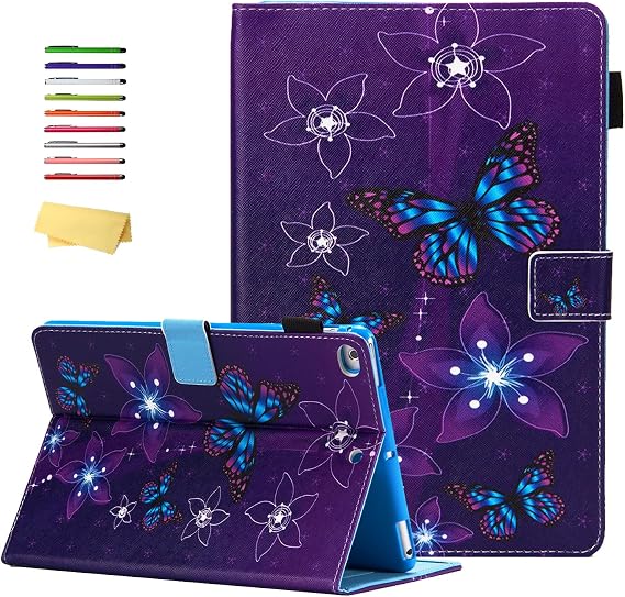 for iPad mini 5/Mini 4/Mini 3/Mini 2/Mini 1 Case 7.9" with Stand/Pencil Holder/Pockets [Auto Sleep/Wake] PU Leather Cover for iPad mini 5th/4th/3rd/2nd/1st Generation,Purple Flower Butterfly