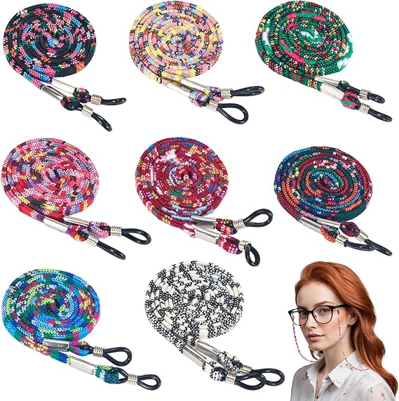 HZMM 8 Pcs Eyeglass Holder Strap, Glasses Strap Cord Lanyard, Sunglass Retainer Chain for Men Women Kids, Multicolor Eyewear String Safety Band