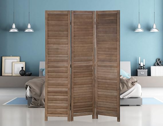 3 Panel Louver Wood Room Divider with 180 Degree Hinges,5.57 Ft Tall Room Dividers and Folding Privacy Screens for Home Office Bedroom Dressing Screen Folding Screen Room Divider for Room Separation