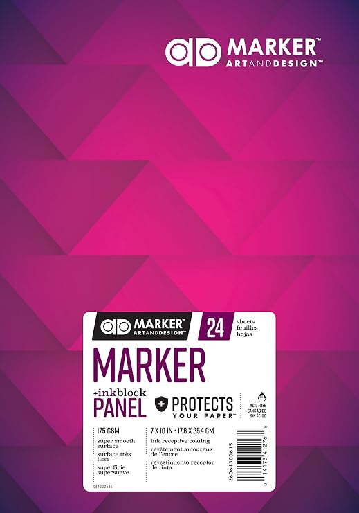 AD Marker Chartpak Paper Pad with Ink Block Panel, 175 GSM, 7 x 10, 24 Sheets/Pad, White, 1 Each (26061300615)