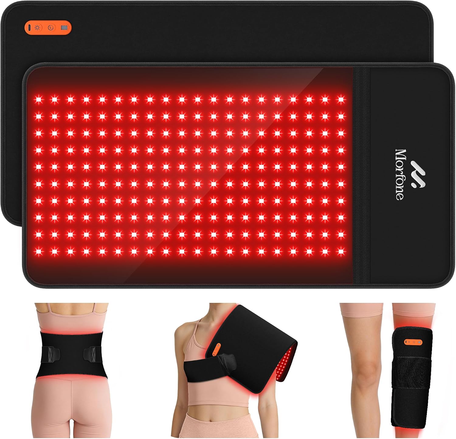 Morfone Cordless Red Light Pad, 24" x 12" Large Size Portable Infrared Light Belt for Body with Controller/Timer (660nm & 850nm), for Legs, Back, Waist, Shoulders