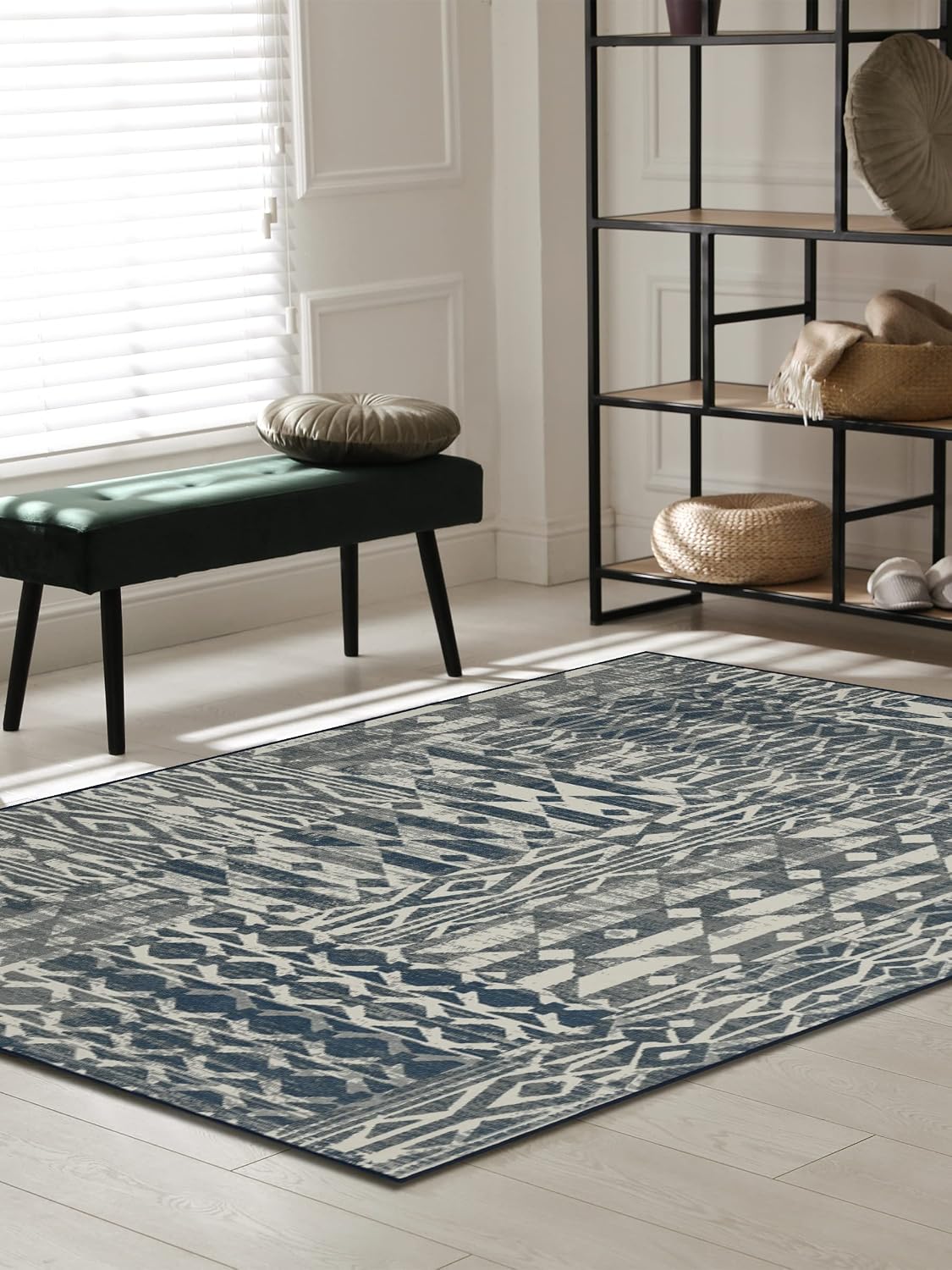 Regence Home Legend Cotton Area Rugs - 7x10 Feet - in Blue Color - Tightly Woven Construction, Durable Rugs for Living Room, Bedroom, Study - Enhance Your Home Decor Block Print