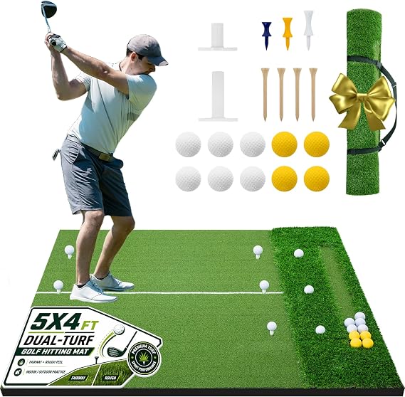 Neoaider Elite Dual-Turf Golf Hitting Mat, 5x4ft/6x4ft Golf Mat
